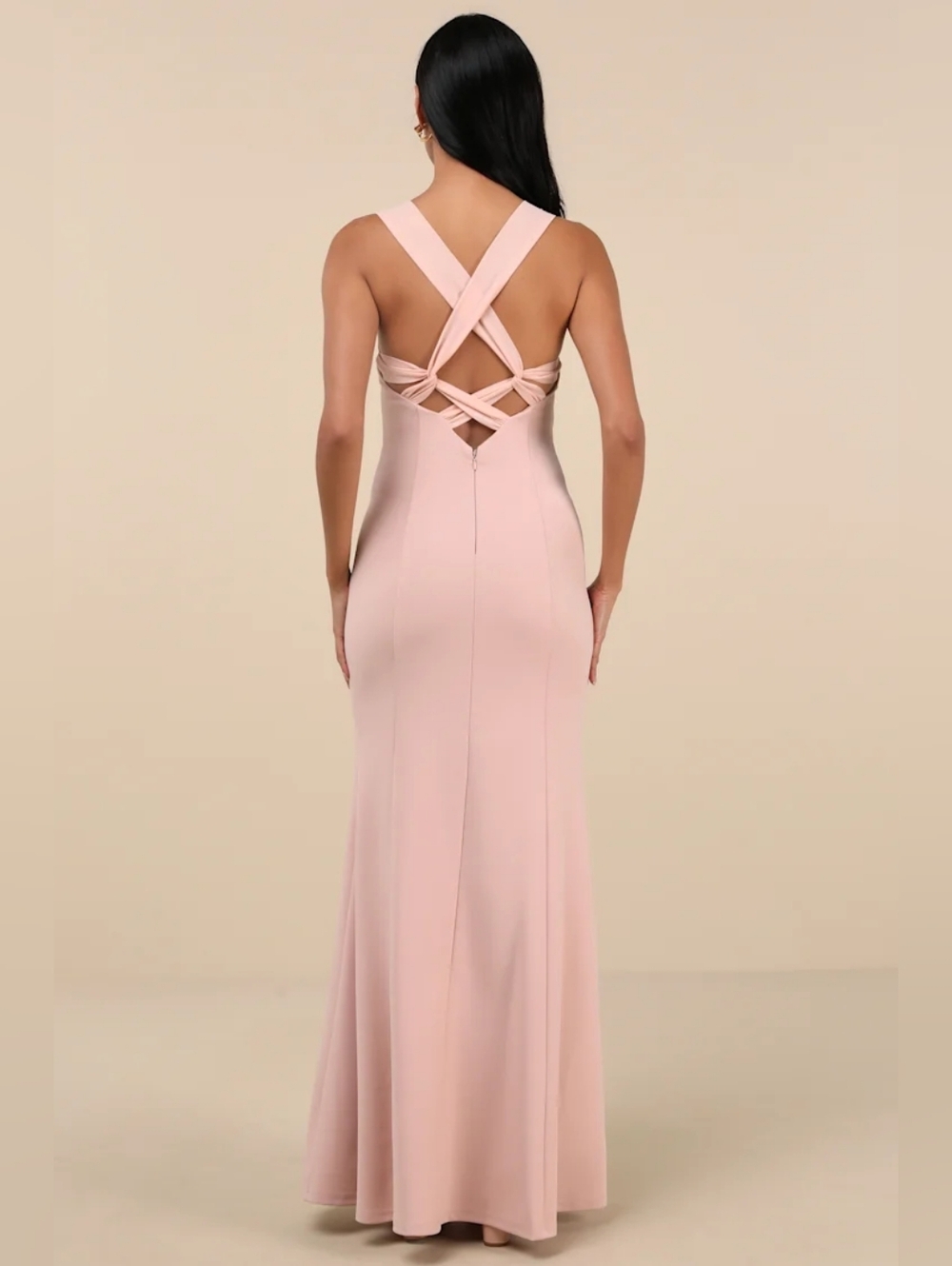 Lulus Taline Blush Pink Strappy Mermaid Maxi Dress